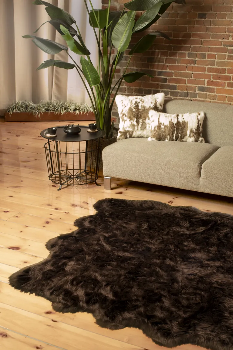 Chocolate Wool Sheepskin Handmade Area Rug Photo 3