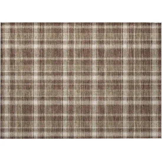 Chocolate and Ivory Plaid Washable Non Skid Indoor Outdoor Area Rug Photo 5