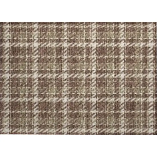 Chocolate and Ivory Plaid Washable Non Skid Indoor Outdoor Area Rug Photo 2