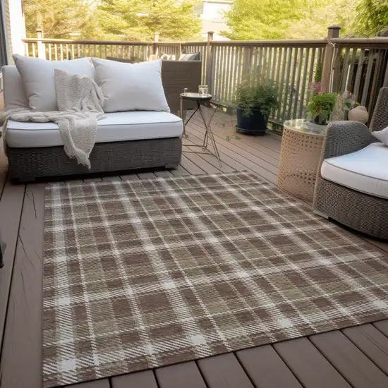 Chocolate and Ivory Plaid Washable Non Skid Indoor Outdoor Area Rug Photo 8