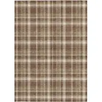 Photo of Chocolate and Ivory Plaid Washable Non Skid Indoor Outdoor Area Rug