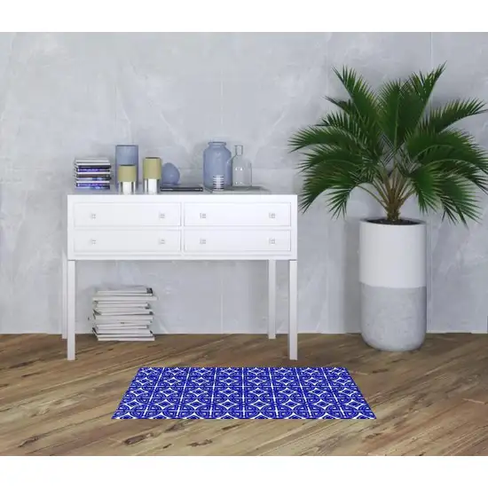 Cobalt Blue And White Geometric Washable Non Skid Area Rug Photo 2