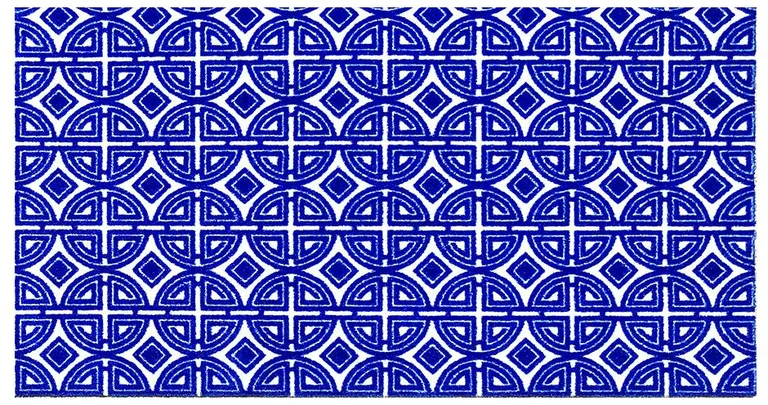 Cobalt Blue And White Geometric Washable Non Skid Area Rug Photo 1