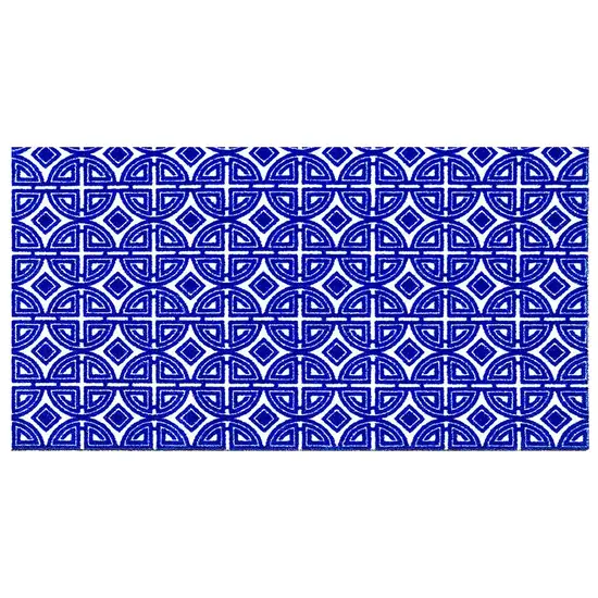 Cobalt Blue And White Geometric Washable Non Skid Area Rug Photo 1