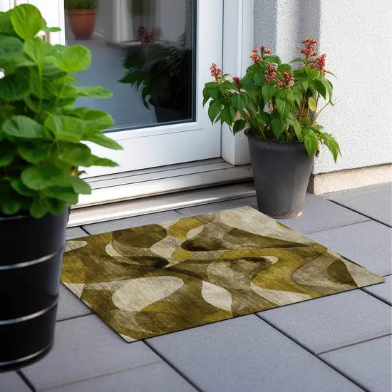 Coffee Abstract Washable Non Skid Indoor Outdoor Area Rug Photo 8