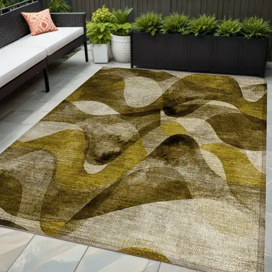 Coffee Abstract Washable Non Skid Indoor Outdoor Area Rug Photo 1