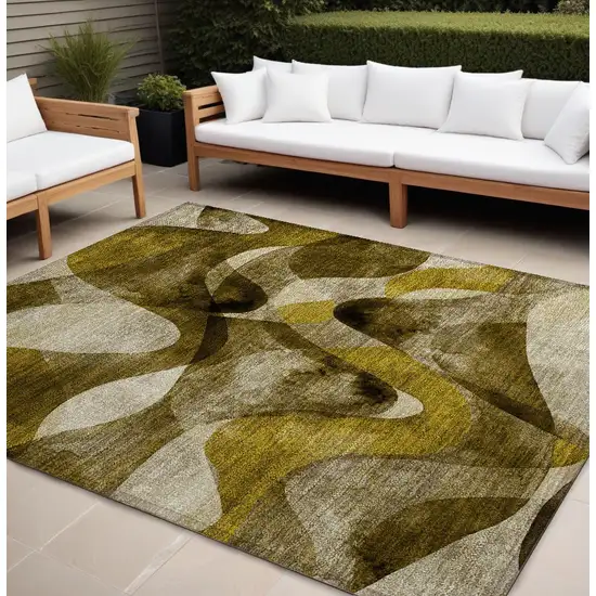 Coffee Abstract Washable Non Skid Indoor Outdoor Area Rug Photo 1