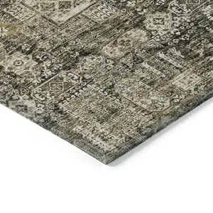 Photo of Coffee And Beige Oriental Washable Indoor Outdoor Area Rug