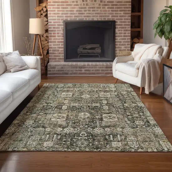 Coffee And Beige Oriental Washable Indoor Outdoor Area Rug Photo 8