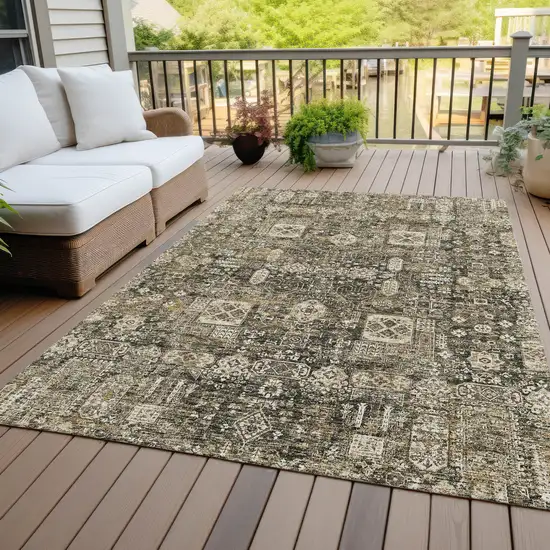 Coffee And Beige Oriental Washable Indoor Outdoor Area Rug Photo 7