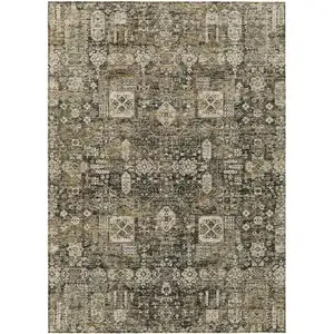 Photo of Coffee And Beige Oriental Washable Indoor Outdoor Area Rug