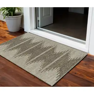 Photo of Coffee And Ivory Abstract Washable Indoor Outdoor Area Rug