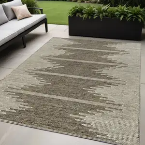 Photo of Coffee And Ivory Abstract Washable Indoor Outdoor Area Rug