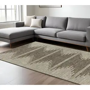 Photo of Coffee And Ivory Abstract Washable Indoor Outdoor Area Rug