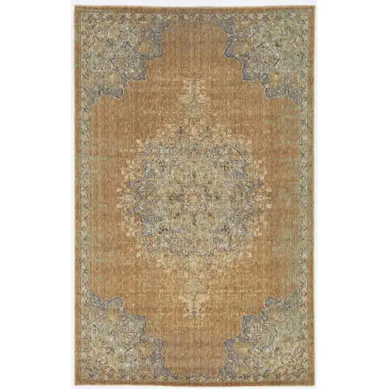 Coffee Brown Machine Woven Floral Medallion Indoor Area Rug Photo 2