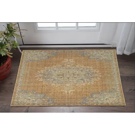 3'X5' Coffee Brown Machine Woven Floral Medallion Indoor Area Rug Photo 1
