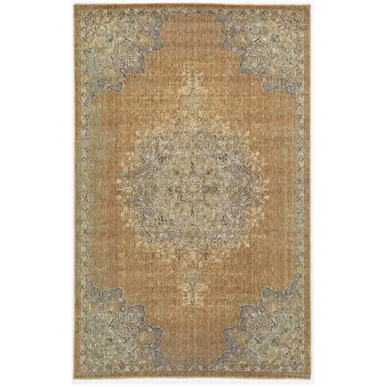 Coffee Brown Machine Woven Floral Medallion Indoor Area Rug Photo 2