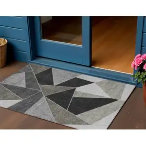 Photo of Coffee Charcoal And Gray Geometric Washable Indoor Outdoor Area Rug