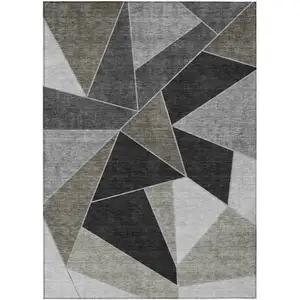 Photo of Coffee Charcoal And Gray Geometric Washable Indoor Outdoor Area Rug