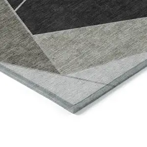 Photo of Coffee Charcoal And Gray Geometric Washable Indoor Outdoor Area Rug