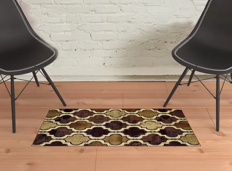 Coffee Quatrefoil Power Loom Distressed Stain Resistant Area Rug Photo 2