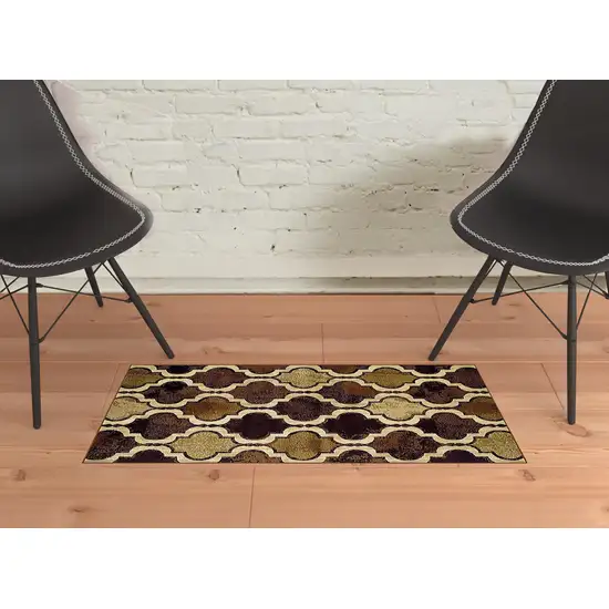 Coffee Quatrefoil Power Loom Distressed Stain Resistant Area Rug Photo 2