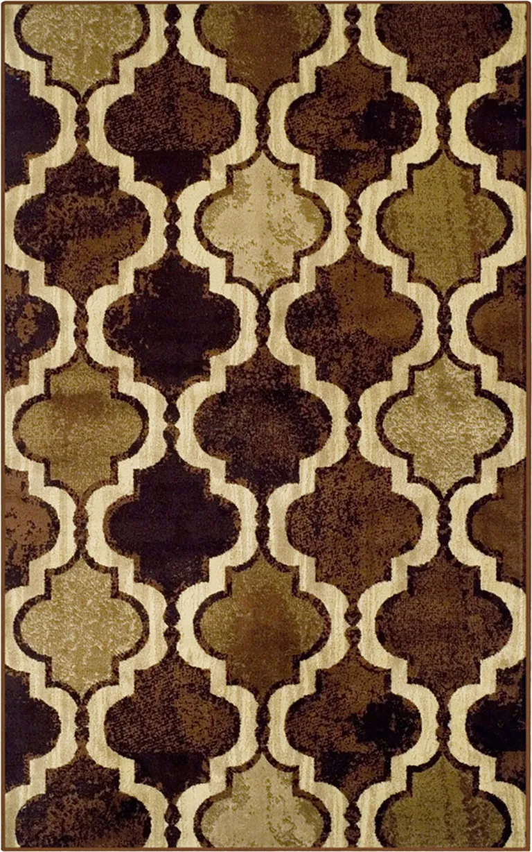 Coffee Quatrefoil Power Loom Distressed Stain Resistant Area Rug Photo 1