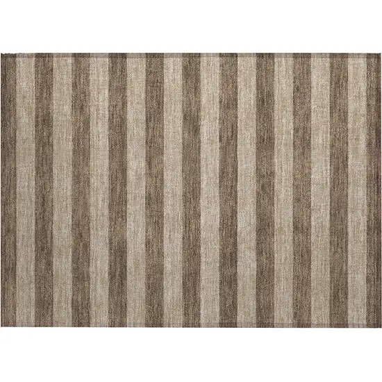 Coffee Striped Washable Non Skid Indoor Outdoor Area Rug Photo 2