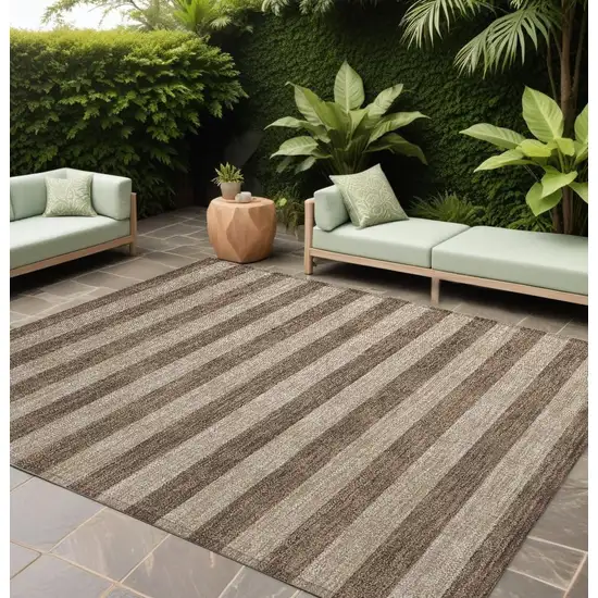 Coffee Striped Washable Non Skid Indoor Outdoor Area Rug Photo 1