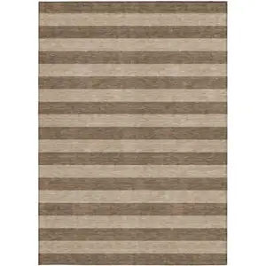 Photo of Coffee Striped Washable Non Skid Indoor Outdoor Area Rug