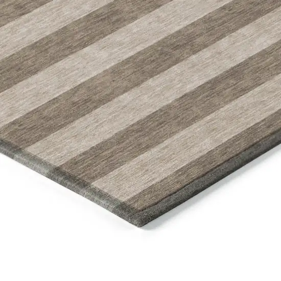 Coffee Striped Washable Non Skid Indoor Outdoor Area Rug Photo 7