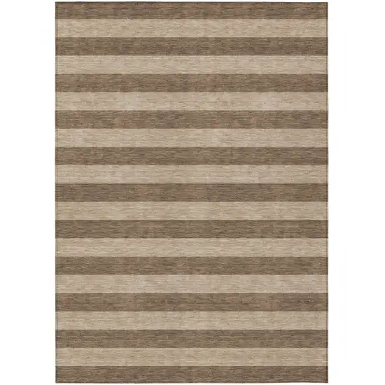 Coffee Striped Washable Non Skid Indoor Outdoor Area Rug Photo 2