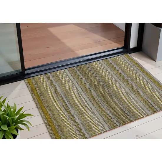 Coffee Striped Washable Non Skid Indoor Outdoor Area Rug Photo 1