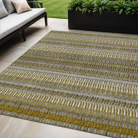 Coffee Striped Washable Non Skid Indoor Outdoor Area Rug Photo 1