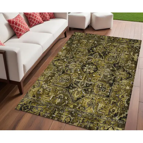 Coffee and Gray Oriental Washable Non Skid Indoor Outdoor Area Rug Photo 1