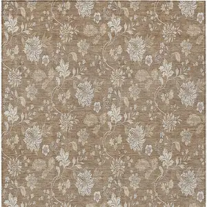 Photo of Copper And Beige Floral Washable Indoor Outdoor Area Rug