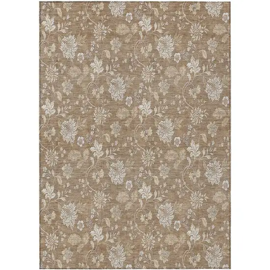 Copper And Beige Floral Washable Indoor Outdoor Area Rug Photo 2