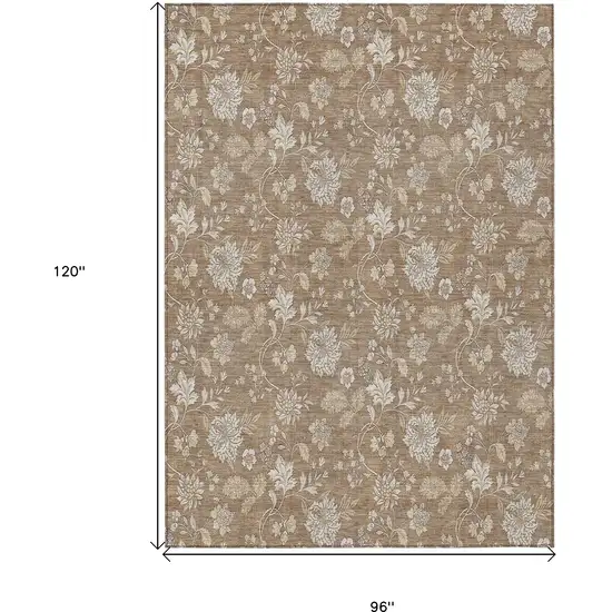 Copper And Beige Floral Washable Indoor Outdoor Area Rug Photo 3