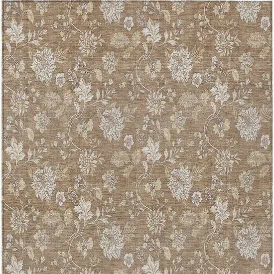 Copper And Beige Floral Washable Indoor Outdoor Area Rug Photo 7