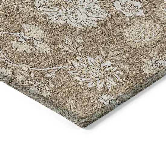 Copper And Beige Floral Washable Indoor Outdoor Area Rug Photo 5