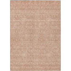 Photo of Copper And Beige Floral Washable Indoor Outdoor Area Rug