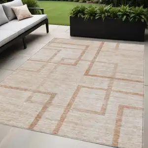 Photo of Copper And Brown Geometric Washable Indoor Outdoor Area Rug