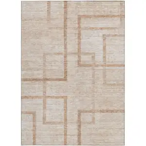 Photo of Copper And Brown Geometric Washable Indoor Outdoor Area Rug