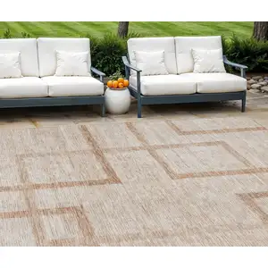 Photo of Copper And Brown Geometric Washable Indoor Outdoor Area Rug