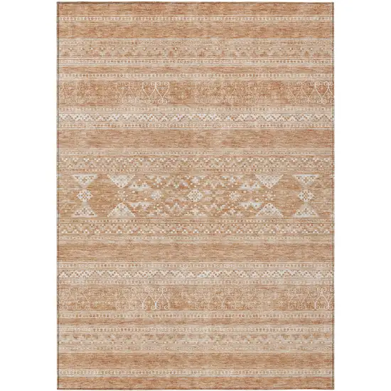 Copper And Ivory Southwestern Washable Indoor Outdoor Area Rug Photo 1