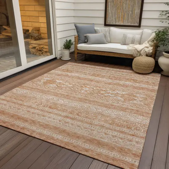 Copper And Ivory Southwestern Washable Indoor Outdoor Area Rug Photo 6