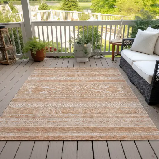 Copper And Ivory Southwestern Washable Indoor Outdoor Area Rug Photo 9