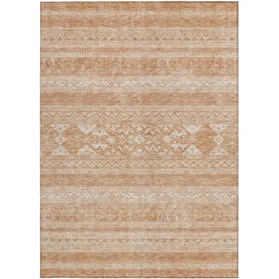 Copper And Ivory Southwestern Washable Indoor Outdoor Area Rug Photo 5