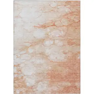 Photo of Copper Beige And Silver Abstract Washable Indoor Outdoor Area Rug