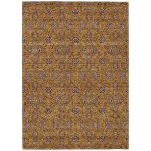 Photo of Copper Beige And Taupe Floral Washable Indoor Outdoor Area Rug